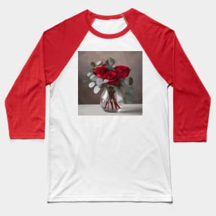 Red Roses and Eucalyptus Leaves in a Glass Vase Baseball T-Shirt